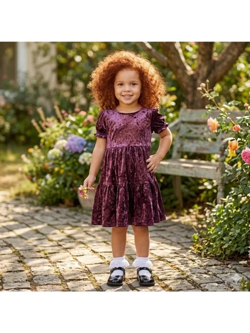 Oshkosh Velvet Tiered Dress Girls Sz 3 T Short Sleeve